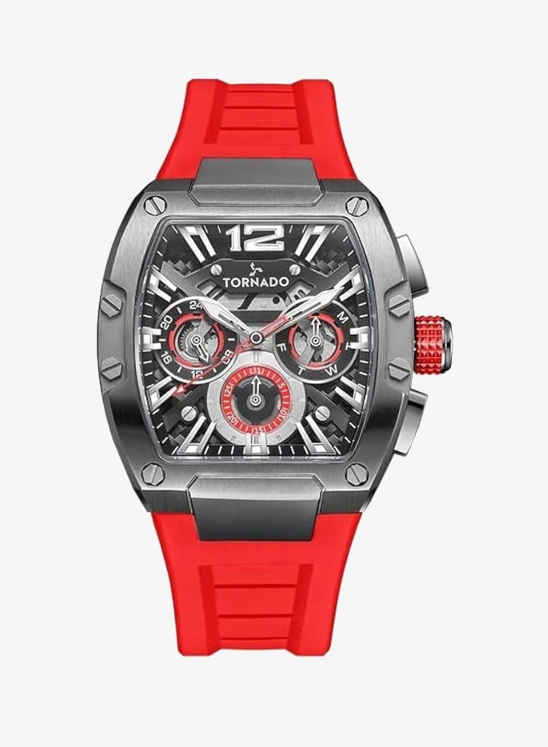 Tornado Xenith Men's VX9J, High Precision Japanese Quartz Movement Watch, Multi Function Display and Premium Flexible & Durable Silicone Strap - T23105-XSRB, Red