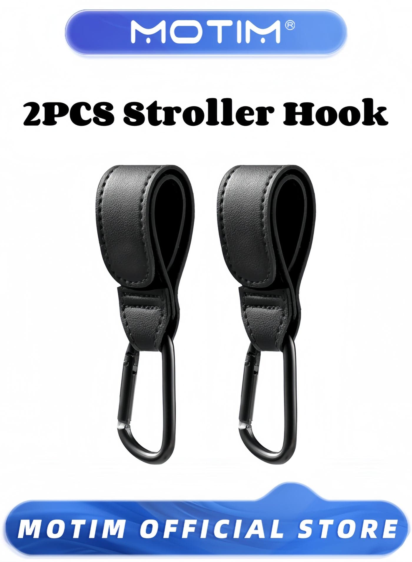 2PCS Leather Stroller Hook Mommy Stroller Clip Stroller Accessories Organizer Hook Metal Hook for Strollers & Walkers & Mobility Scooter & Wheelchair & Rollator