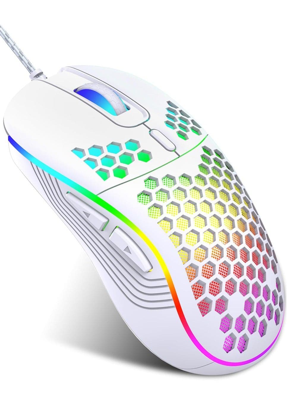 Wired Gaming Mouse, 4 Adjustable DPI Up to 7200, RGB Backlight, Lightweight and Ergonomic USB Computer Mouse with High Precision Optical Sensor for PC, Mac, Laptop White