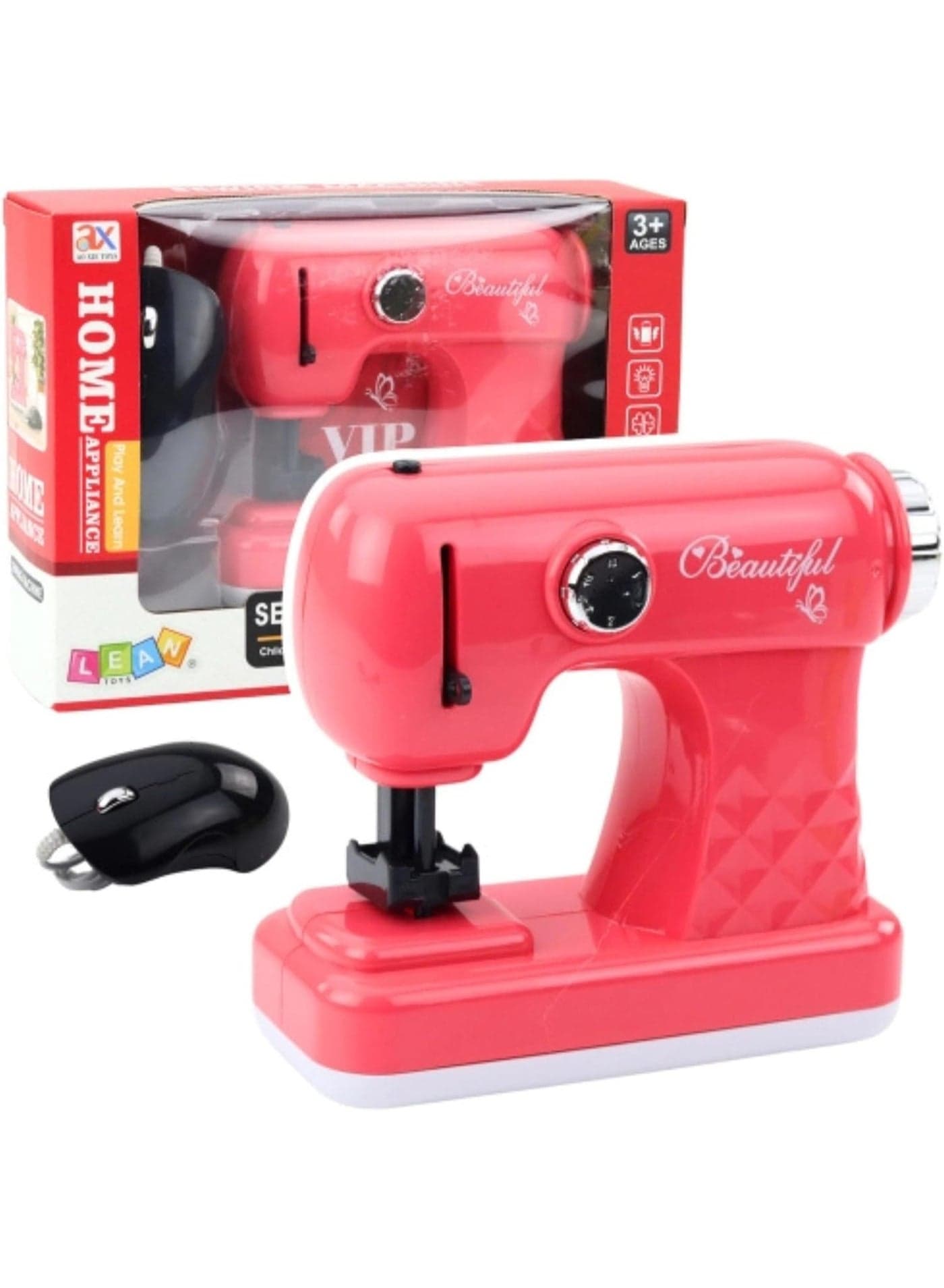 Toy Sewing Machine with Mouse for Kids – Light Pink, Creative Pretend Play Sewing Set with Light & Sound Effects, Educational Fashion Designer Toy for Girls Ages 3+