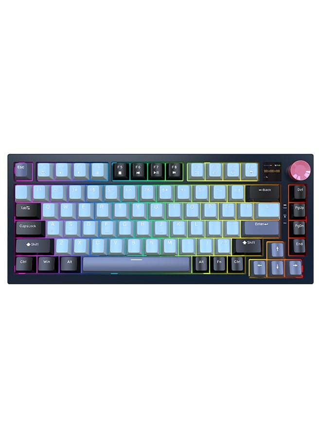 RGB Wireless Gasket Mechanical Keyboard,Triple Mode Bluetooth5.0/2.4G/USB-C 87 Keys Hot Swappable Gaming Keyboard, 4000 mAh Battery 1.2'' HD OLED Display Volume Rotary Button for Games and Work, Black and Blue