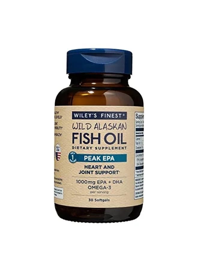 Wiley'S Finest Wild Alaskan Fish Oil Peak Epa - Triple Strength Peak Epa And Dha - 1000Mg Omega-3S, Sqf-Certified - 30 Softgels (30 Servings)