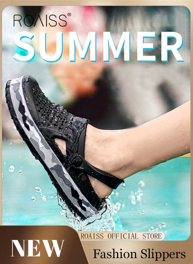 Men Breathable Sandals Anti-Slip Water Shoes Outdoor Beach Shower Slippers Summer Sandals Men's Outdoor Clogged Shoes Comfortable Wear-Resistant Soft Daily Casual Wear Black