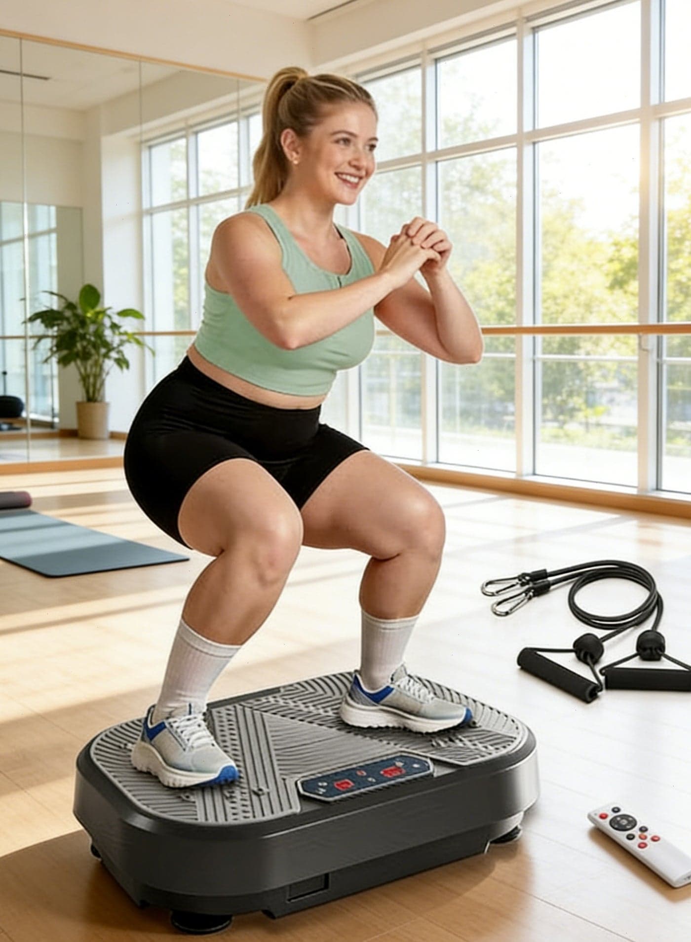 Vibration Plates, Vibration Fitness Exercise Machine for Lymphatic Drainage, Full Body Shaker Workout Vibrate Stand with 2 Resistance Bands,330lb Max Load for Home Use