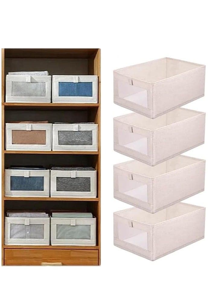 4 in 1 Wardrobe Clothes Organizer Foldable Visible Drawer Closet OrganizersWashable Drawer Box for Clothing, T-Shirt, Pants, Sweaters & Books (4-Pcs)