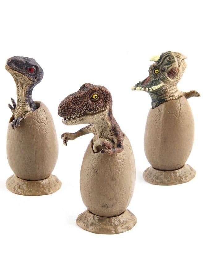 Set of 3 Half Hatched Dinosaur Model with Base, Animal Simulation Model Toy for Kids Toddlers Decorations Educational, Tyrannosaurus Rex Triceratops Velociraptor Dinosaur Egg Set 2.5x6cm