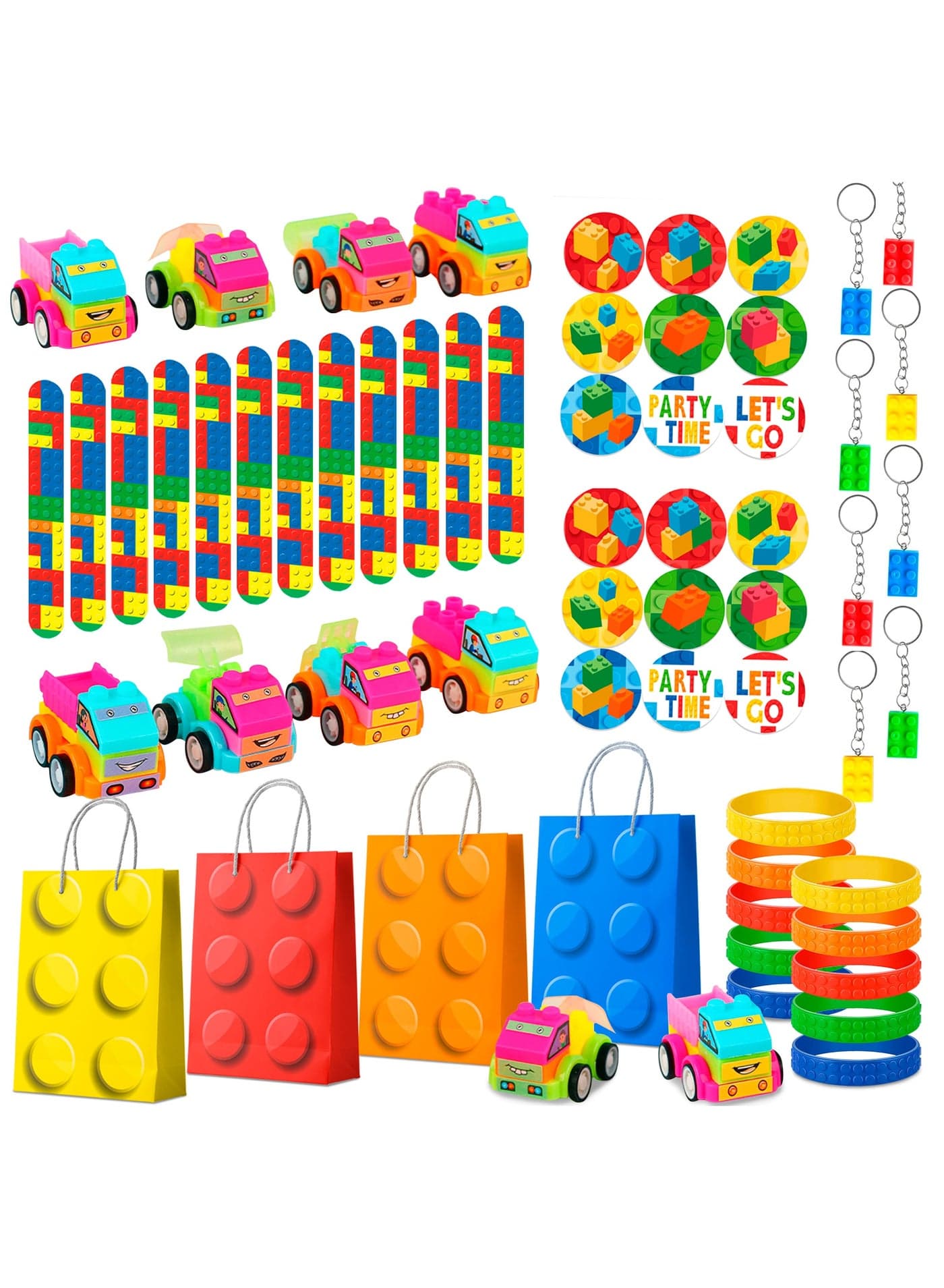 Building Block Birthday Party Favors for 12 Guests, 62 Pcs Building Blocks Party Favors Set Building Block Favor Bags etc Building Block Themed Party Favors