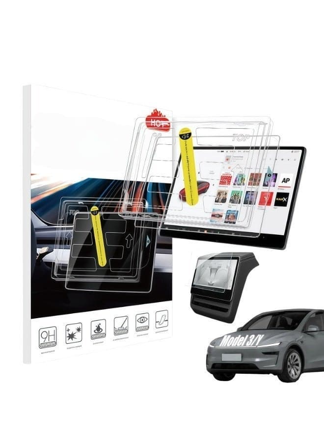 Screen Protector with Install Tool for Tesla Model Y 2025 Juniper(Not Fit 2026 Model Y) & 2024-2026 Model 3 Highland - Tempered Glass Full Coverage for Center Display and Rear Screen, Tesla Model Y Juniper accessories, Tesla Model Y accessories 2025, Tesla Model 3 accessories 2024, Tesla Model 3 accessories 2025, Tesla Model 3 accessories 2026, Tesla Model 3 Highland accessories.