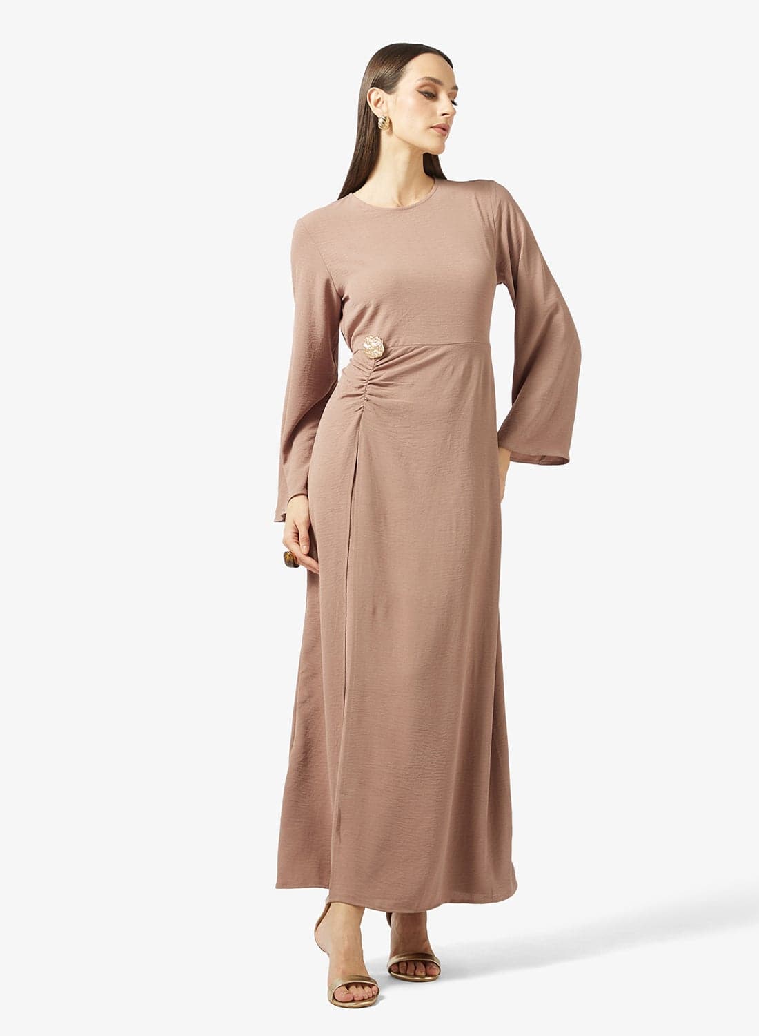 Sniched Waist Dress With Back Tie