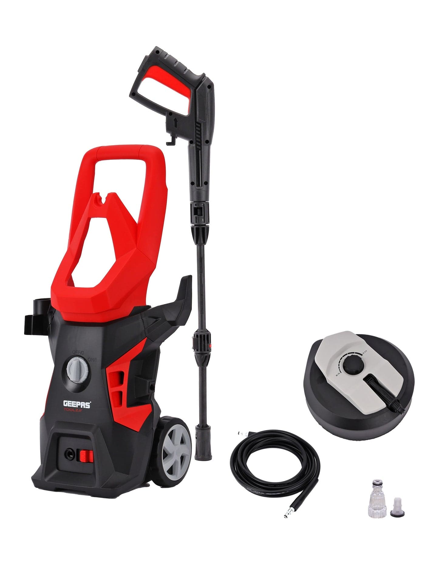 Geepas High Pressure Washer 140 bar| Carbon Brush Motor 1800 W| 7.0 L/min Maximum Flow| Includes Spray Gun with Adjustable Nozzle, 5 M Cord, Hose, Patio Kit| Removing Dust, Mud, Dirt| GPW1814-240