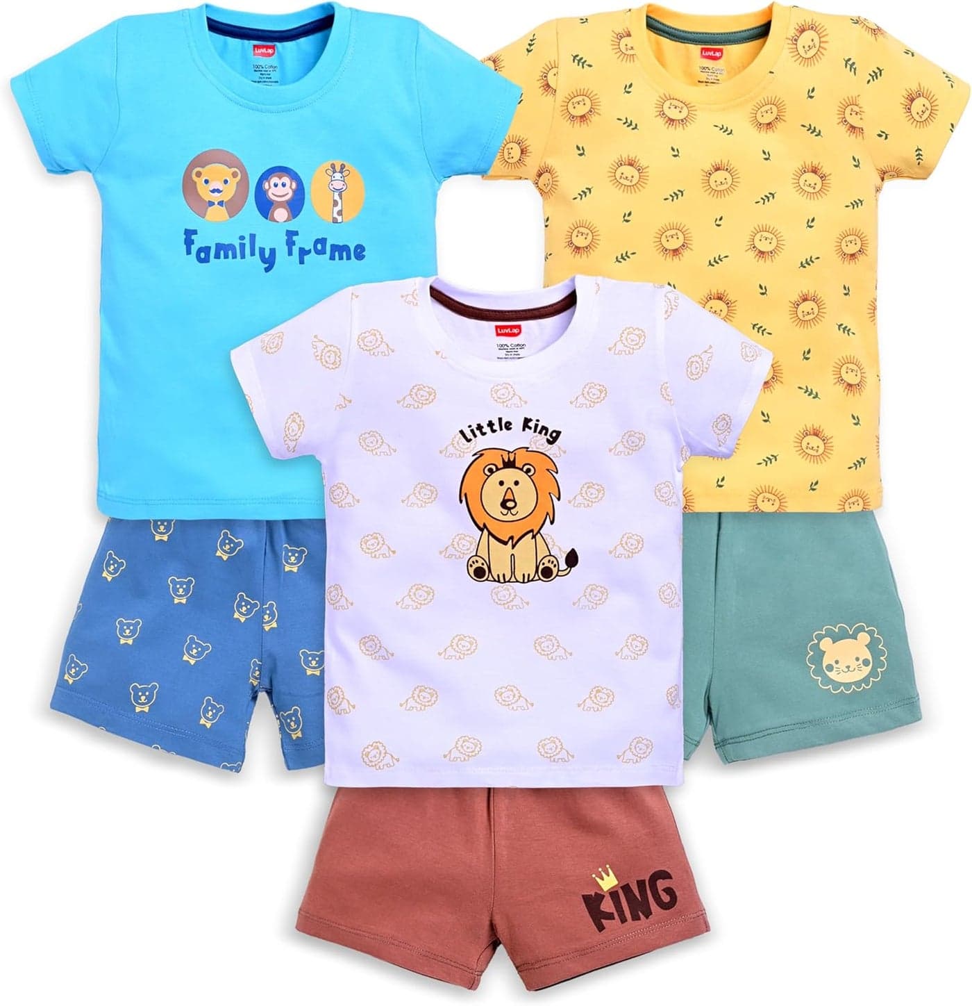 LuvLap Boys Half Sleeve T-Shirt and Shorts Set - Multicolour 2 (6-12 Months)