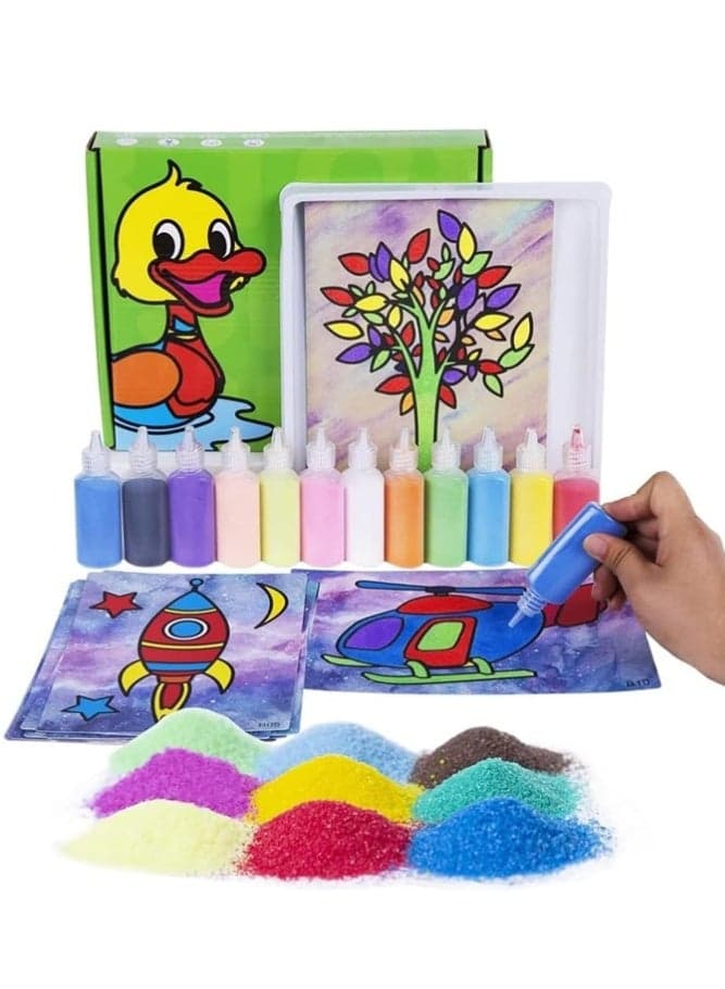 12 Pcs Sand Painting Craft Kit for Kids – DIY Draw Cards, Creative Color Sand Art & Drawing Board Set