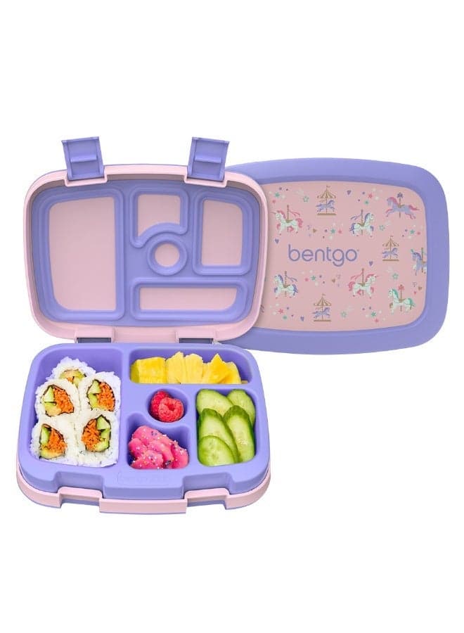 Kids Prints Leak Proof, 5 - Compartment Bento - Style Kids Lunch Box - Ideal Portion Sizes For Ages 3 To 7 - Bpa Free, Dishwasher Safe, Food - Safe Materials - 2022 Collection - Carousel Unicorns
