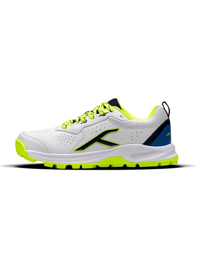 HyperDrive Cricket Shoes | TerraSpike Rubber Studs | Embedded Support Plate for Stability | Lightweight & Durable | Ideal for Turf, Ground & Hard Surfaces (White/Lime/Blue ; UK 10)