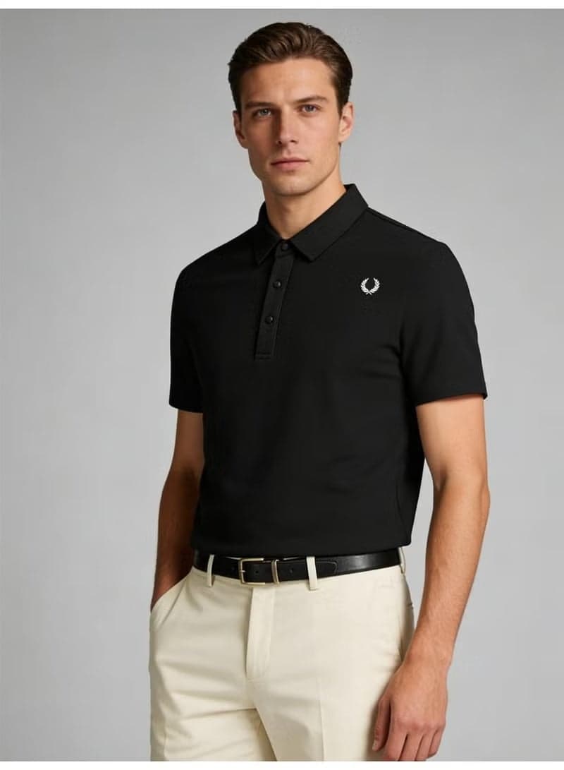 FRED PERRY Men's Polo Shirt - Short Sleeve Casual Heavy Wheat Embroidery T-Shirt
