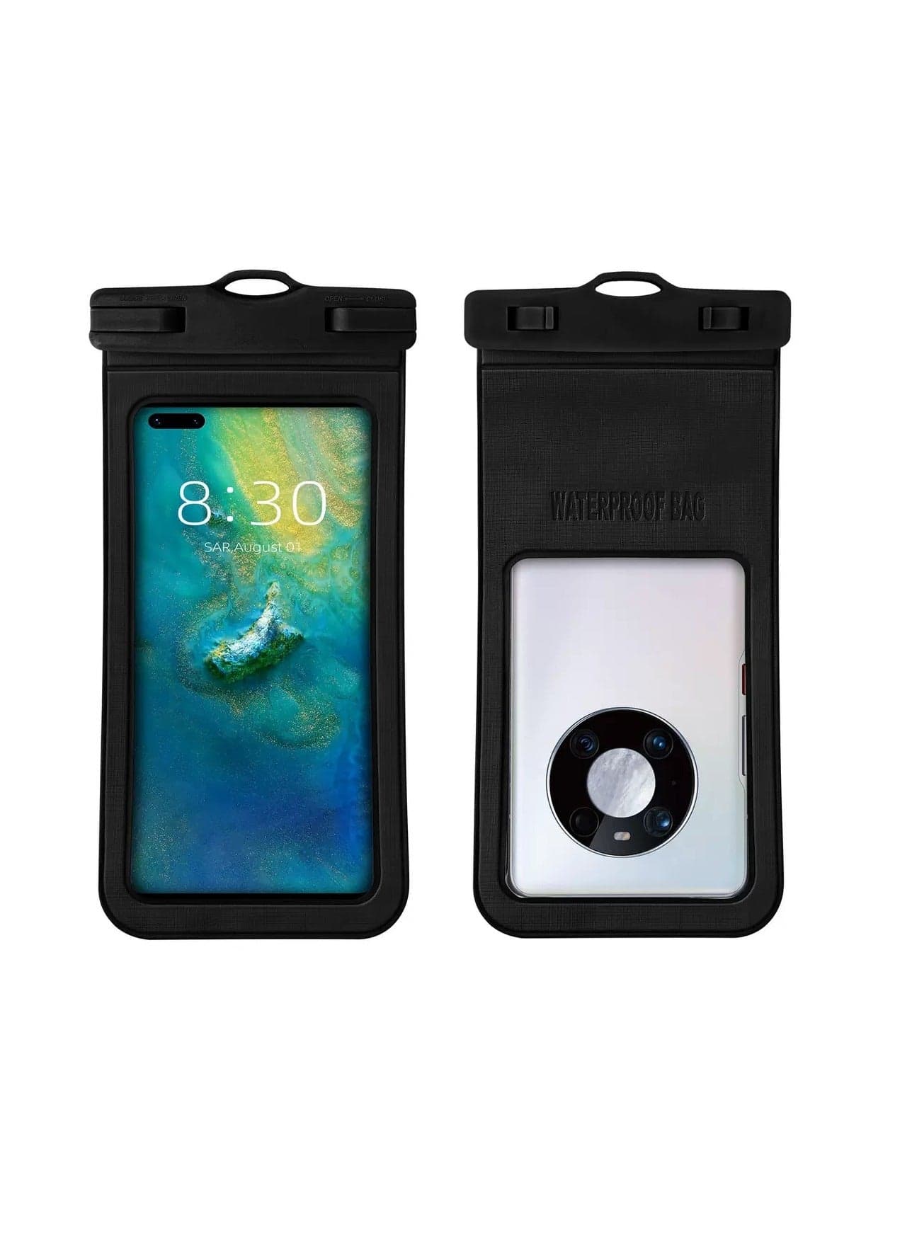 2Pcs Waterproof Phone Pouch Set,Touch-Sensitive Underwater Dry Bag, IPX8 Certified Universal Phone Protector for Phones up to 7.2'' - Perfect for Swimming, Diving, Beach, Hot Spring, Water Park, Cruise, Snorkeling, Boating, Rafting & Water Sports Adventures(D15-1,Black)