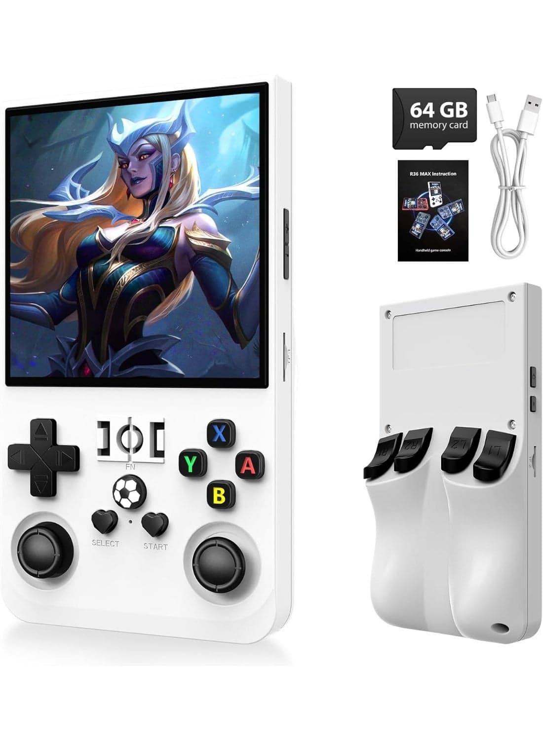2025 New Upgrade R36MAX Retro Handheld Game Console, 4.0 Inch IPS Screen, Linux System Portable Gaming Device with 64GB Built-In Storage, Large Classic Game Library, 4000mAh Battery, White