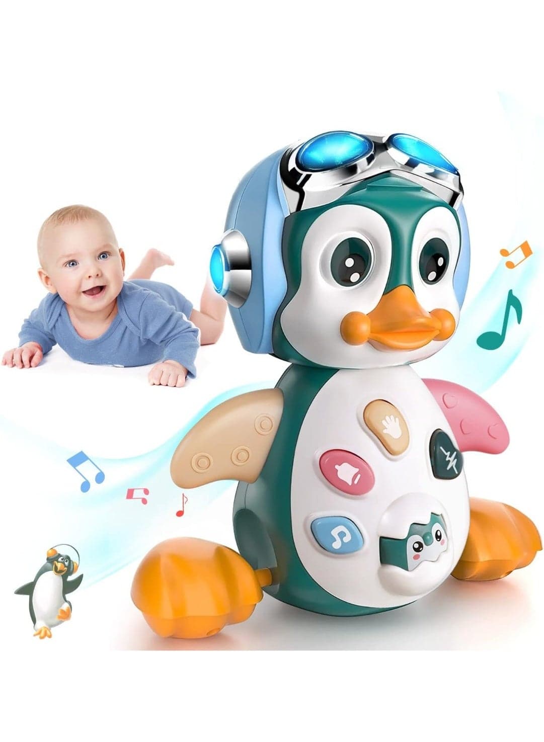 Musical Penguin Crawly Baby Toys 0-3-6 6-12 Month, Infant Light Up Tummy Time Dancing Moving Walking Crawling Toys, Baby Easter Basket Stuffers Gifts 3 4 5 6 7 8 9 10 Month 1 Year Old Boy Girl