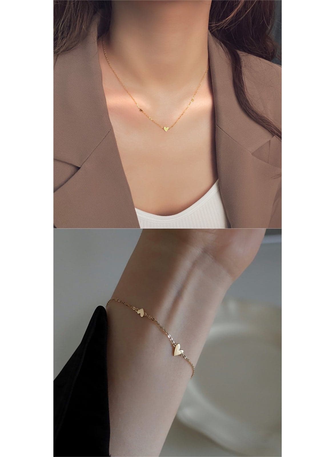 Heart Delicate Necklace Titanium Steel 18K Gold Clavicle Chain | Elegant, Versatile, Necklace and Bracelet Set