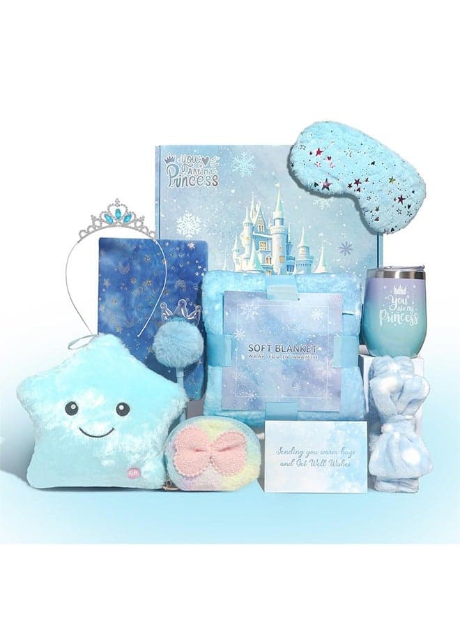 Beauenty Ice Star Toys for Girls Age 6-10,Star Gift Box Set for Girls,Girl Gifts with Blue Blanket Eye Mask and Tumbler,New Year Birthday Children's Day Gifts for Girls (Blue)