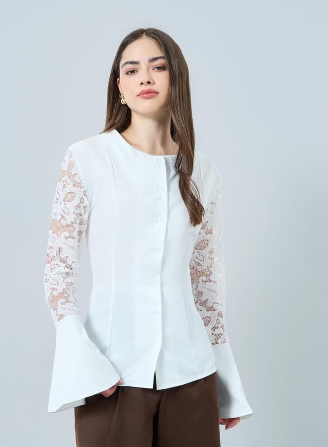 White Lace Bell Sleeve Blouse