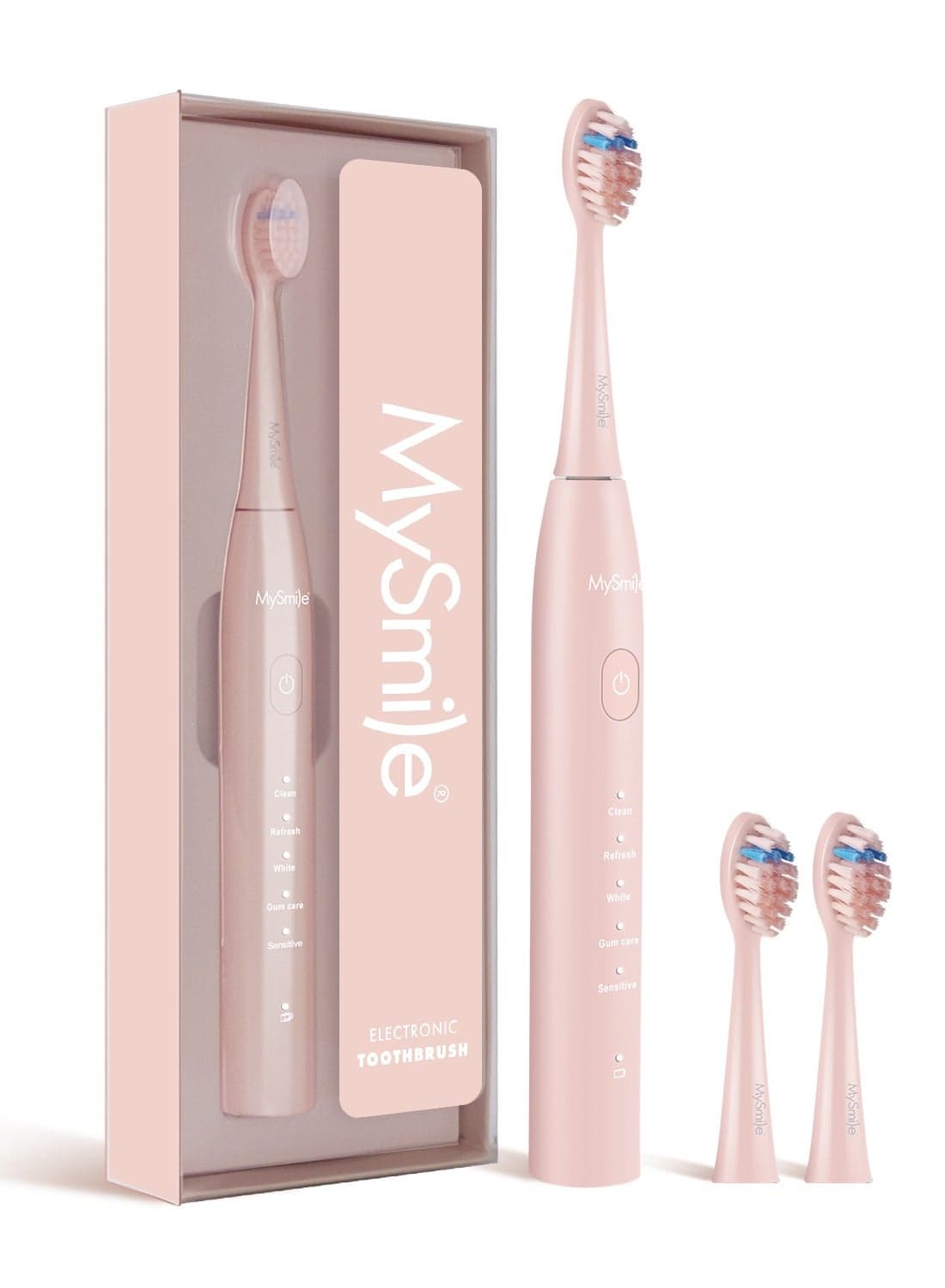 MySmile DY156 Electric Toothbrush for Adults, Rechargeable Sonic Battery Toothbrush Portable with 3 Brush Heads, 2 Mins 5 Modes Smart Timer, 45000VPM, One Charge for 60 Days (Pink, M)