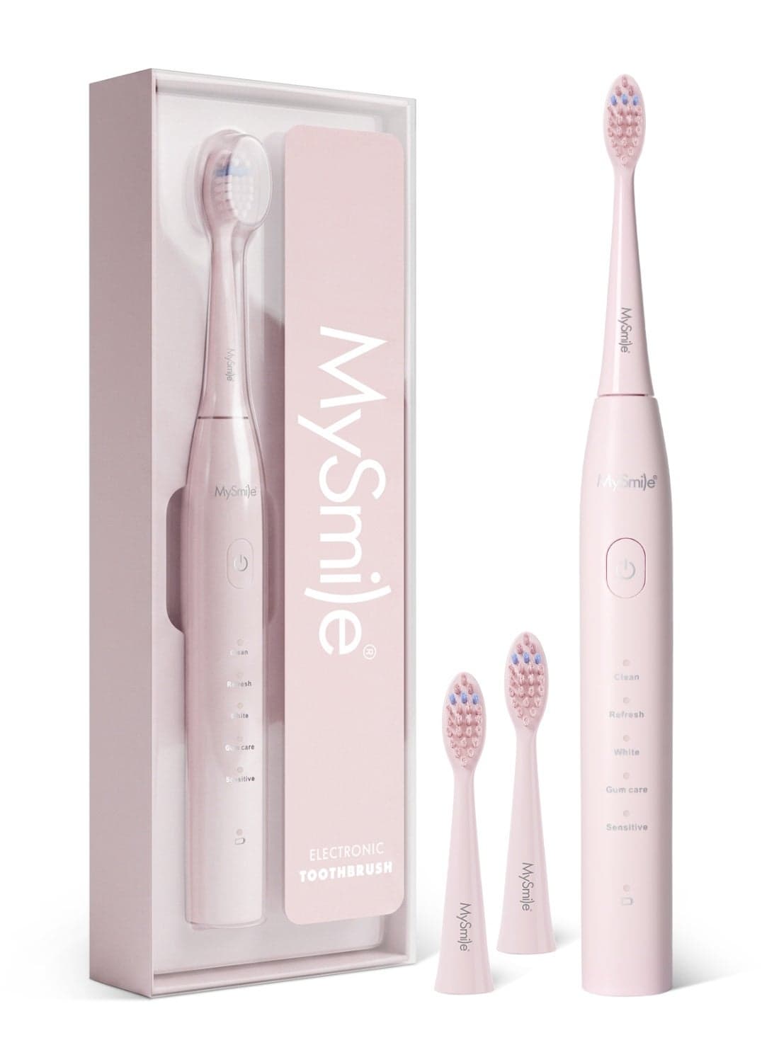 MySmile DY156 Electric Toothbrush for Adults, Rechargeable Sonic Battery Toothbrush Portable with 3 Brush Heads, 2 Mins 5 Modes Smart Timer, 45000VPM, One Charge for 60 Days (Pink, M)