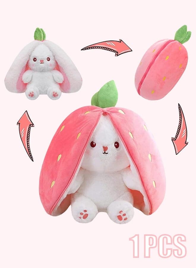Strawberry Bunny Plush Toys, Bunny Carrot Strawberry Pillow, Squishy RabbitSofa Pillow Decoration Doll, Soft Plush Toy for Boys Girls (18cm)