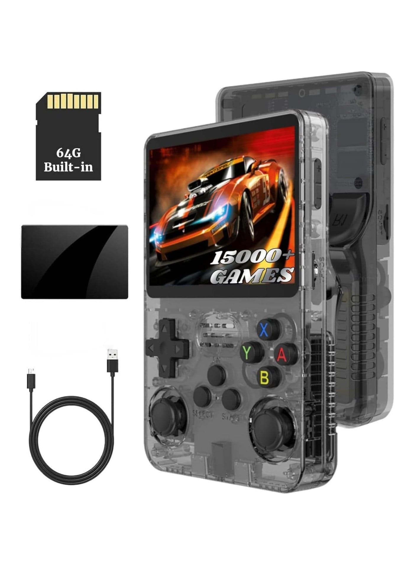 R36S Handheld Game Console, 3.5 Inch IPS Screen Open Source Linux System R36S Game Console, 64G TF Card 10+ Emulator Consola R36S with dual 3D joysticks for boys and girls | Black