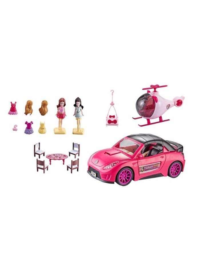 Girls Fashion Vehicle Playset, Pink Sports Car & Helicopter Playset for Girls – Complete Fashion Doll Toy Set with Accessories for Fun Pretend Play and Gifting