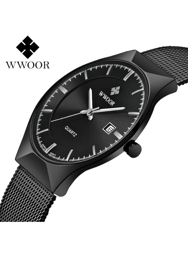 Men's Fashion Casual Watches Auto Date Analog Watch Men Nice Work Watches Waterproof 30M Full Steel Quartz with Mesh Strap
