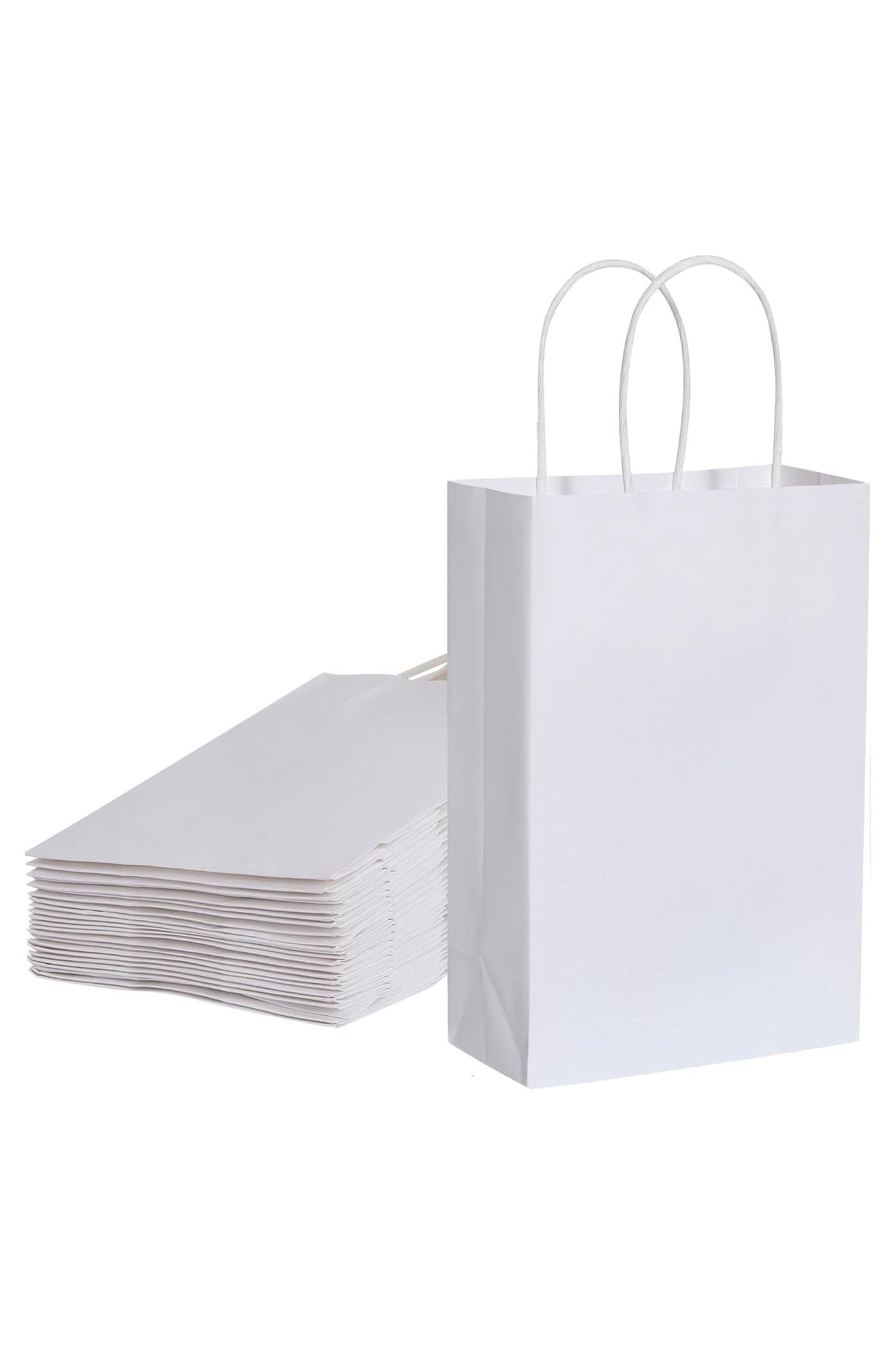 MOMENT 12 PACK Paper Gift Bags with Handles in Bulk, Kraft Paper Bags 22 * 16 * 8cm, Recyclable Shopping Bags for Retail, Grocery, Party Favors, Wedding, White
