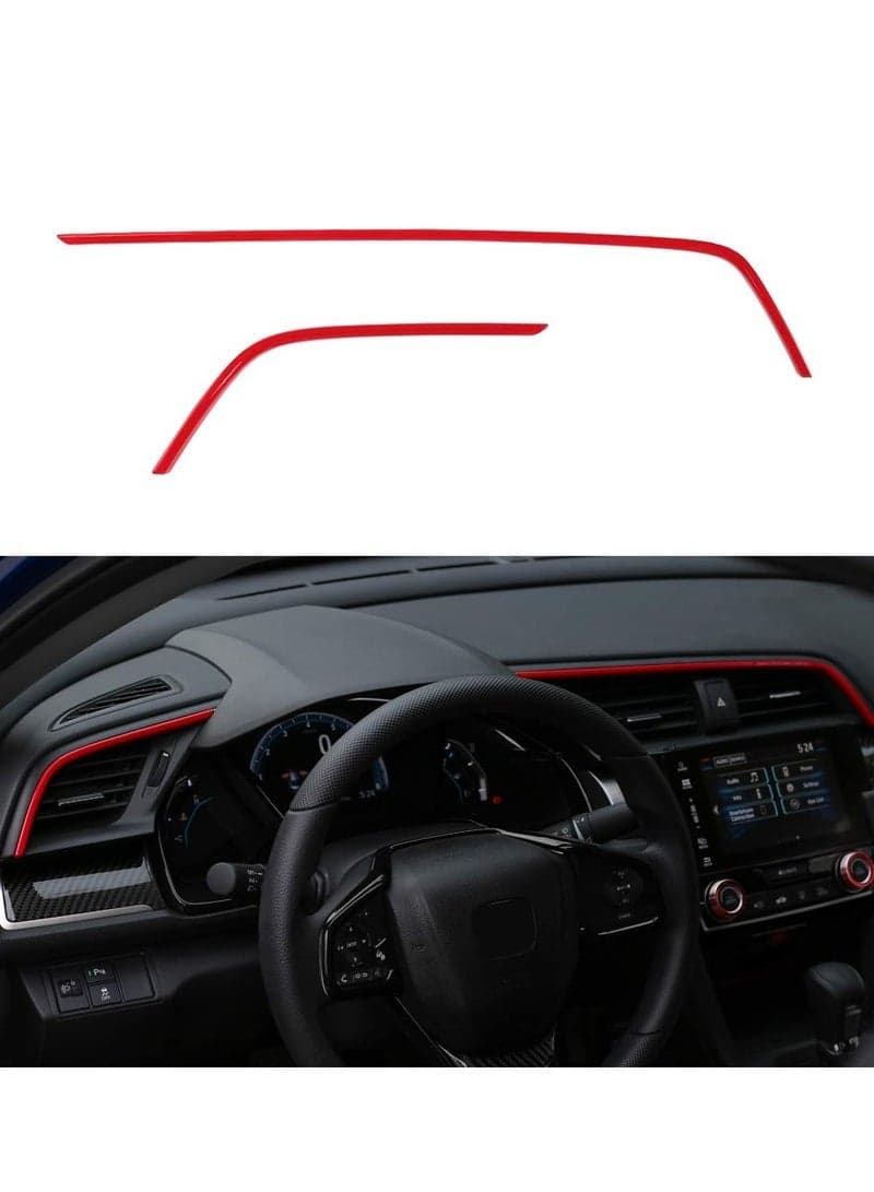 Gen Civic 2pcs Center Consoles Stickers Air Vent Trims Dash Board Panel Strips Decals for Honda Sedan Hatchback Coupe 2021 2020 2019 2018 2017 2016 Red