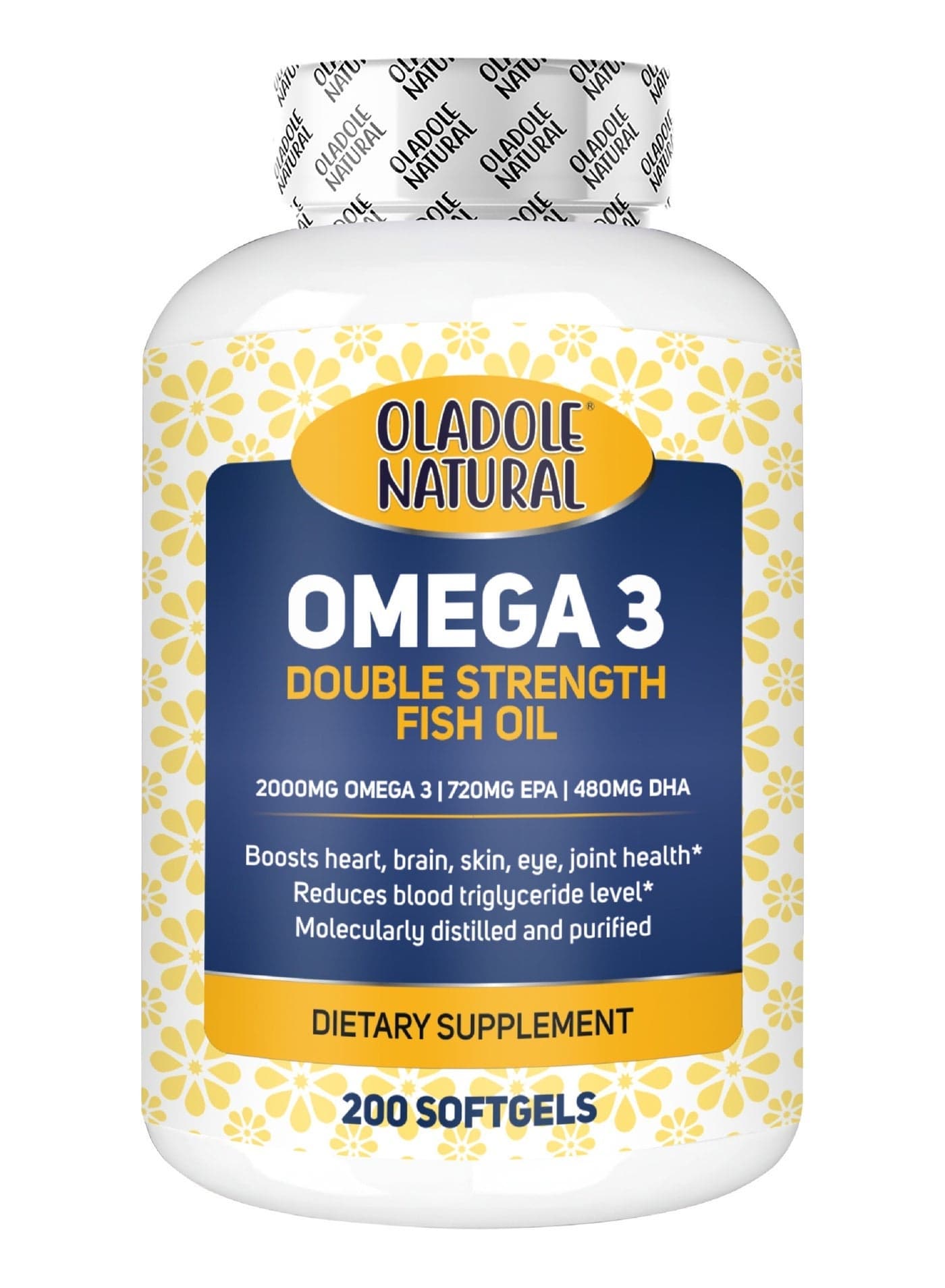 Omega-3 Fish Oil 2000mg (200 Softgels) - Molecularly Distilled, Supports Heart Health