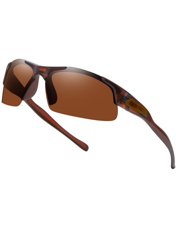 Semi-Rimless Polarized Sports Sunglasses - Wrap Around UV400 Running Baseball Softball Cycling Driving Glasses