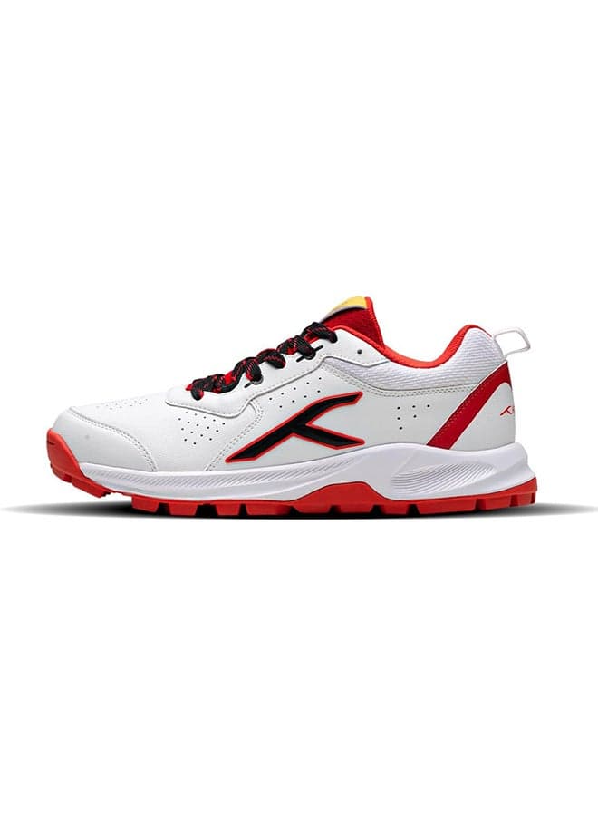 HyperDrive Cricket Shoes | TerraSpike Rubber Studs | Embedded Support Plate for Stability | Lightweight & Durable | Ideal for Turf, Ground & Hard Surfaces (White/Red/Black ; UK 9)