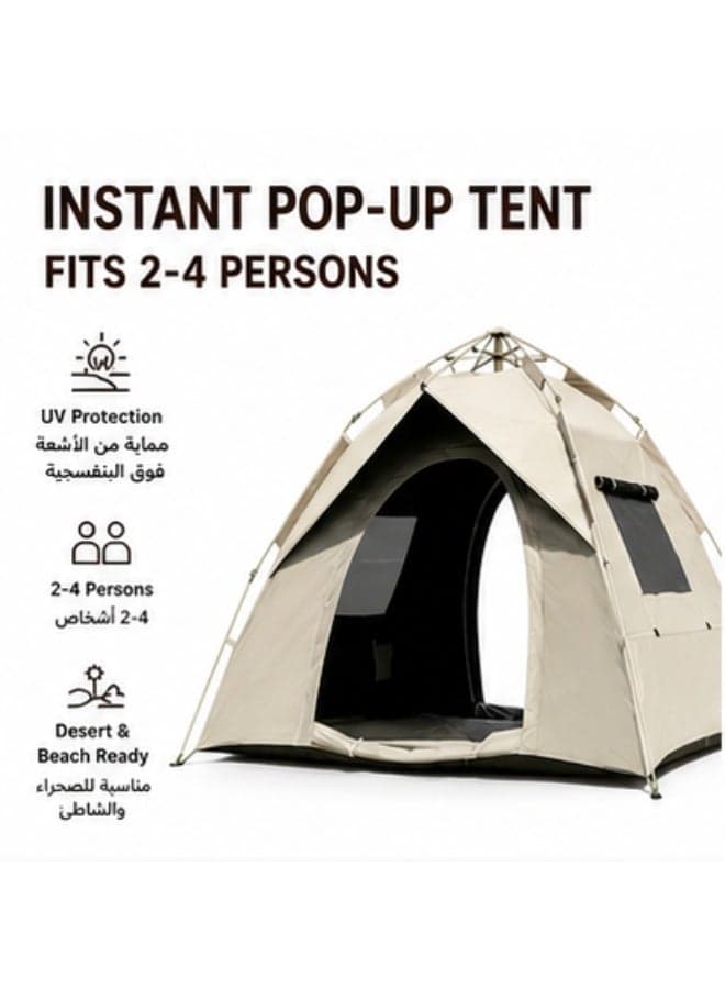 Instant Pop Up Tent for 2-4 Persons UV Protection Outdoor Shelter Windproof & Sand Resistant Family Tent for Garden Patio Balcony Rooftop Beach Backyard Outdoor Activities