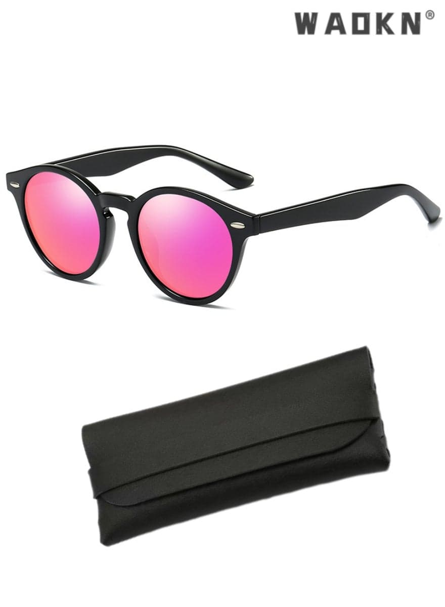 Polarized Round Sunglasses for Men Women, UV400 Protection Sun Glasses with PC Frame, Fashion Anti-Glare Sun Shades for Driving Fishing Traveling Cycling, Purplish red, 62mm