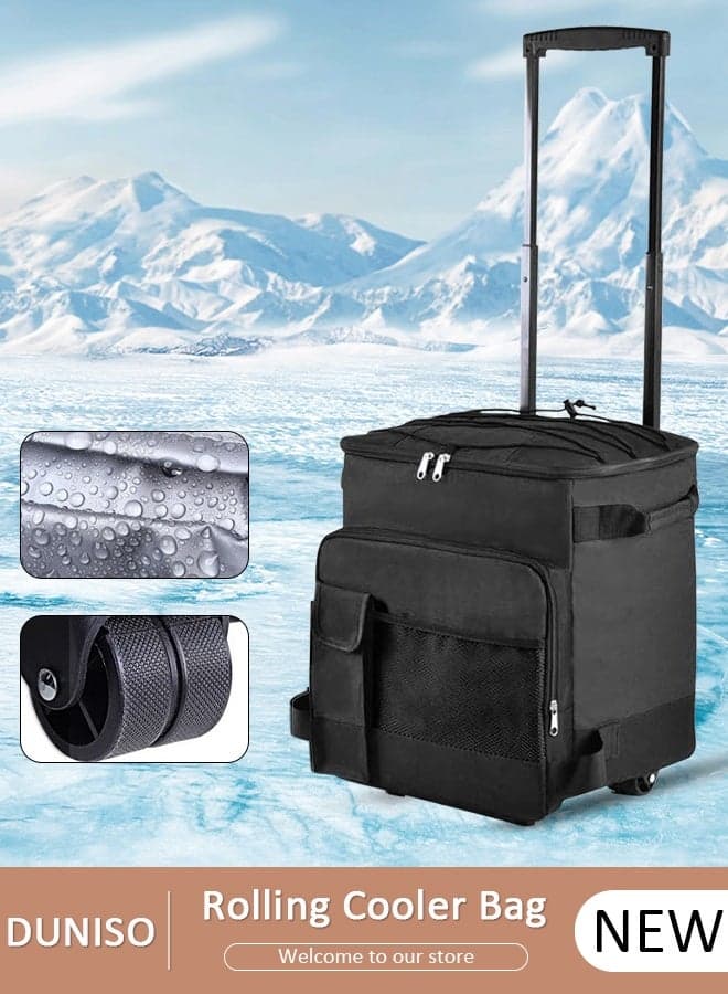 Trolley Cooler Food Bag, Portable Hand Boot Cart Trunk, Insulated Rolling Thermal Beverage with Foldable Wheels Roller for Outdoor BBQ Beach, Camping, Picnics, Grocery Shopping