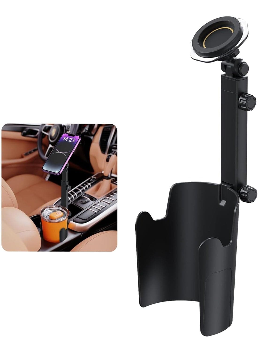 Magnetic Car Phone Holder Universal Cup Holder Mount with Adjustable Telescopic Arm 360° Rotation Strong Anti-Shake Grip One-Hand Operation Stand Phone Holder That Fits Into The Car’s Cup Holder