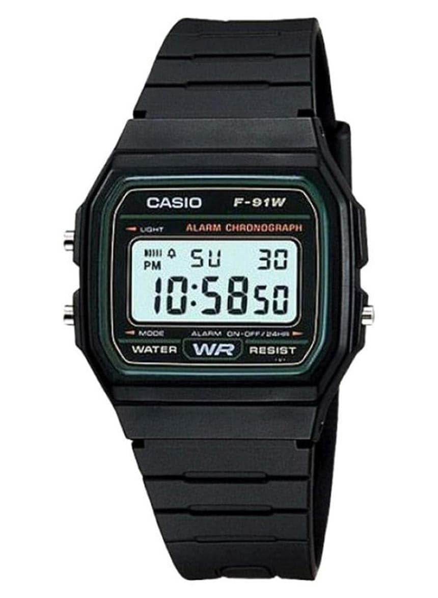 Men Water Resistant Digital Watch F-91W-3DG - 37 mm - Black