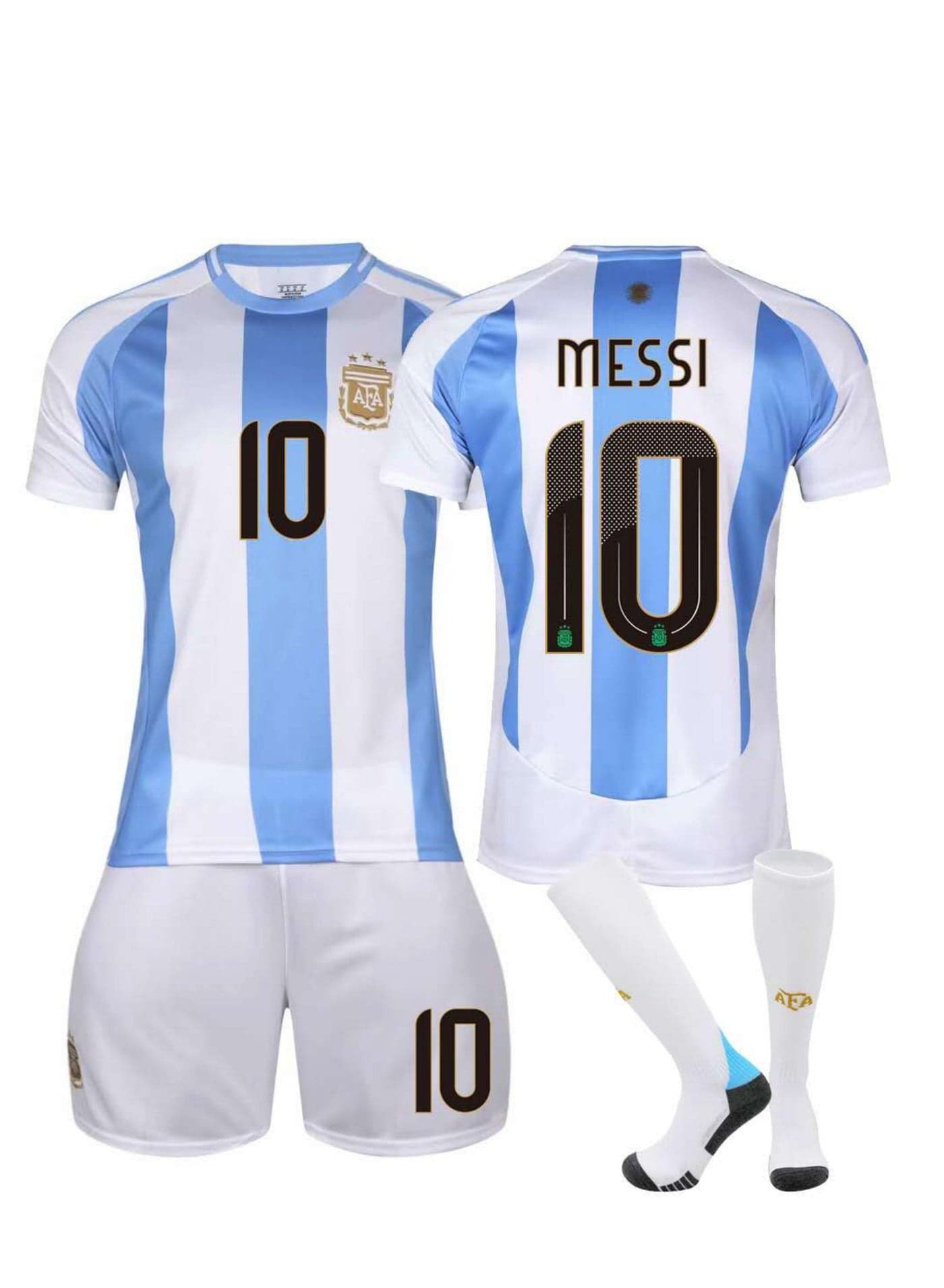 Kids Football Jersey Set, MESSI No.10 Soccer Jersey,Kids & Youth Sizes 24 Yard