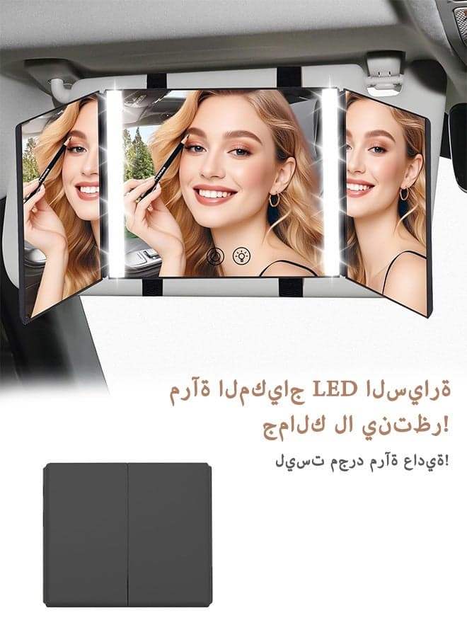 Car Sun Visor Vanity Mirror with 3 Light Modes - Rechargeable LED Makeup Mirror, Dimmable Touch Control & Foldable Design for Car, Home, Travel | Fits SUV, Truck, Most Vehicles, Black