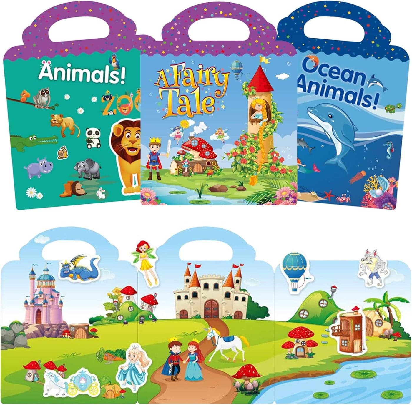 Reusable Sticker Books for Kids, Sticker Activity Pad for Toddler Learning Toys, Animals, Princess, Ocean Removable Stickers for Kids, Educational Sticker Books for Toddlers Birthday Gifts