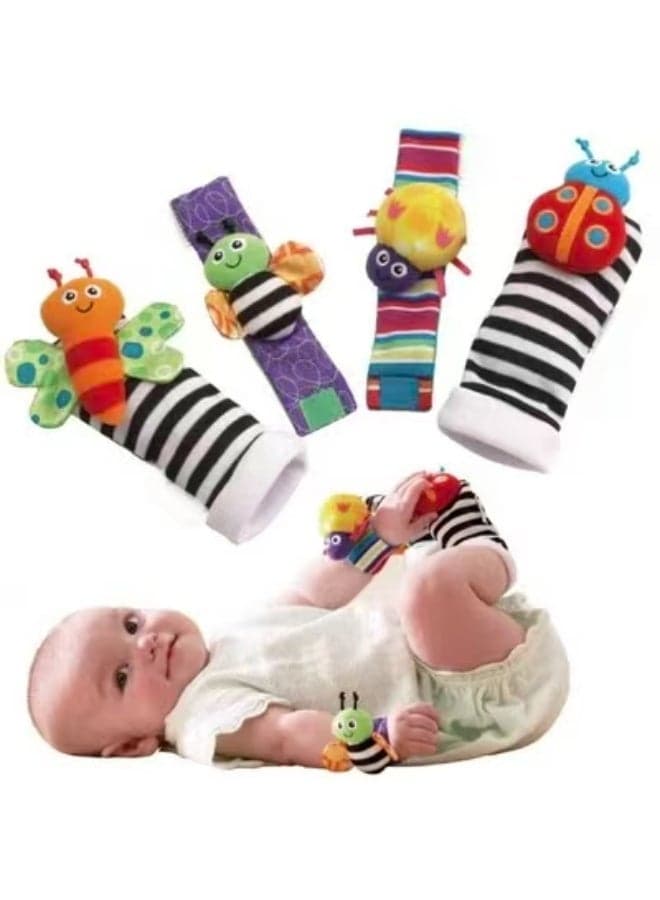 Top-Quality Material 4-Piece Infant Socks And Wrist Rattles Toy Set For Kids