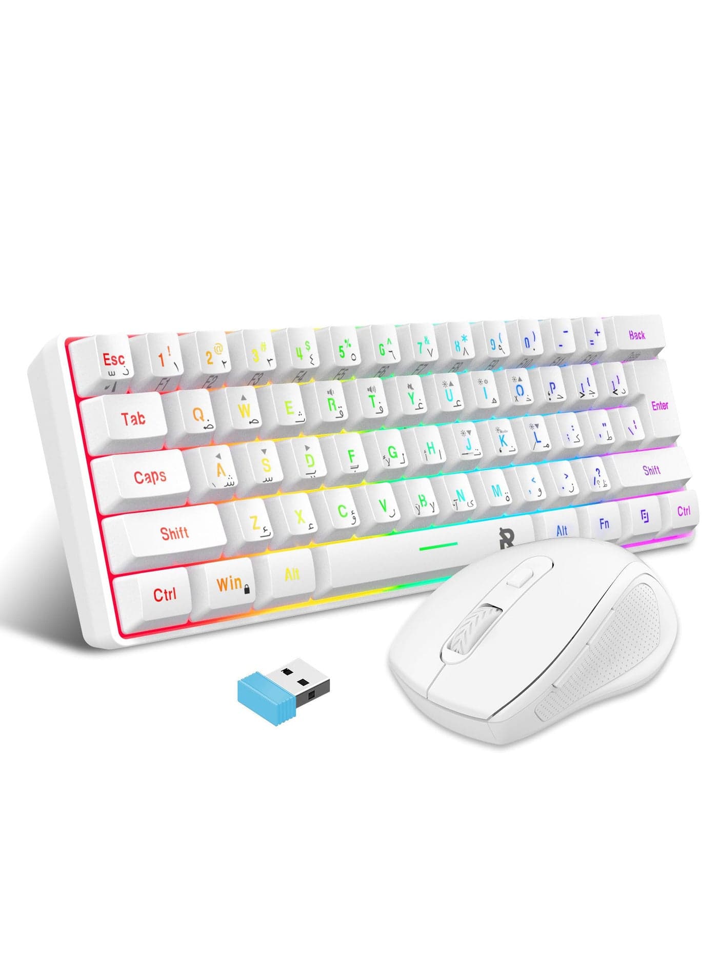 ROCK POW Arabic English 2.4G Wireless Gaming Keyboard and Mouse Combo, Include Small 60% Merchanical Feel Keyboard, Ergonomic Design Mini Wireless Mouse