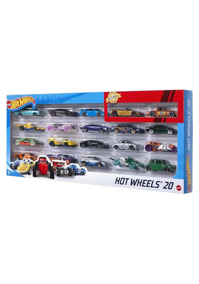Hot Wheels Mega Pack of 20 – Assorted Die-Cast Cars with Classic Decos & Designs, 3+ Years – Die-Cast Toy Car for Kids & Collectors
