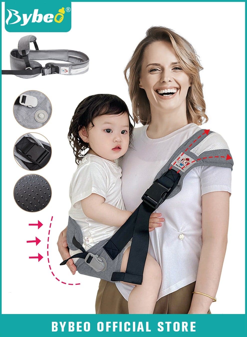 Baby Carrier with Waist Support Belt, Anti-Slip Baby Sling, Hands-Free Ergonomic Front Carry, Infant Hip Seat Carrier For Newborn to Toddlers 0-25KG