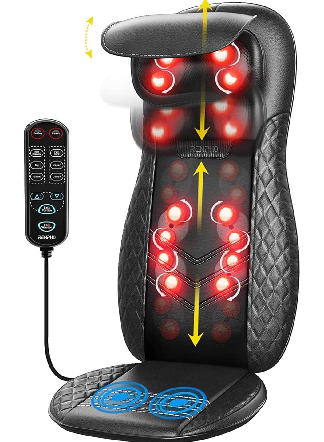 Shiatsu Back Massager For Chair, Massage Cushion With Heat- Black