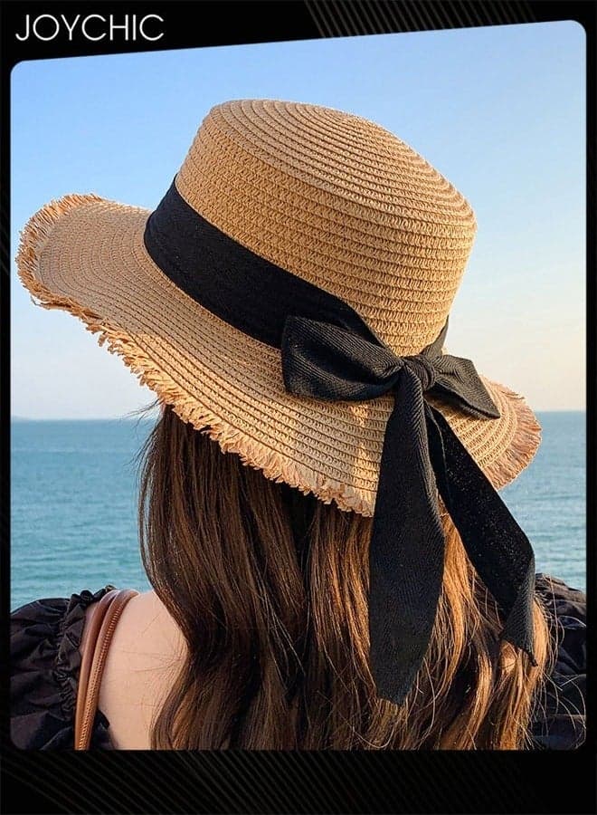 Women Wide Brim Straw Hat Chin Strap Straw Beach Hat Sun Hat Foldable Summer Hat Uv Hat